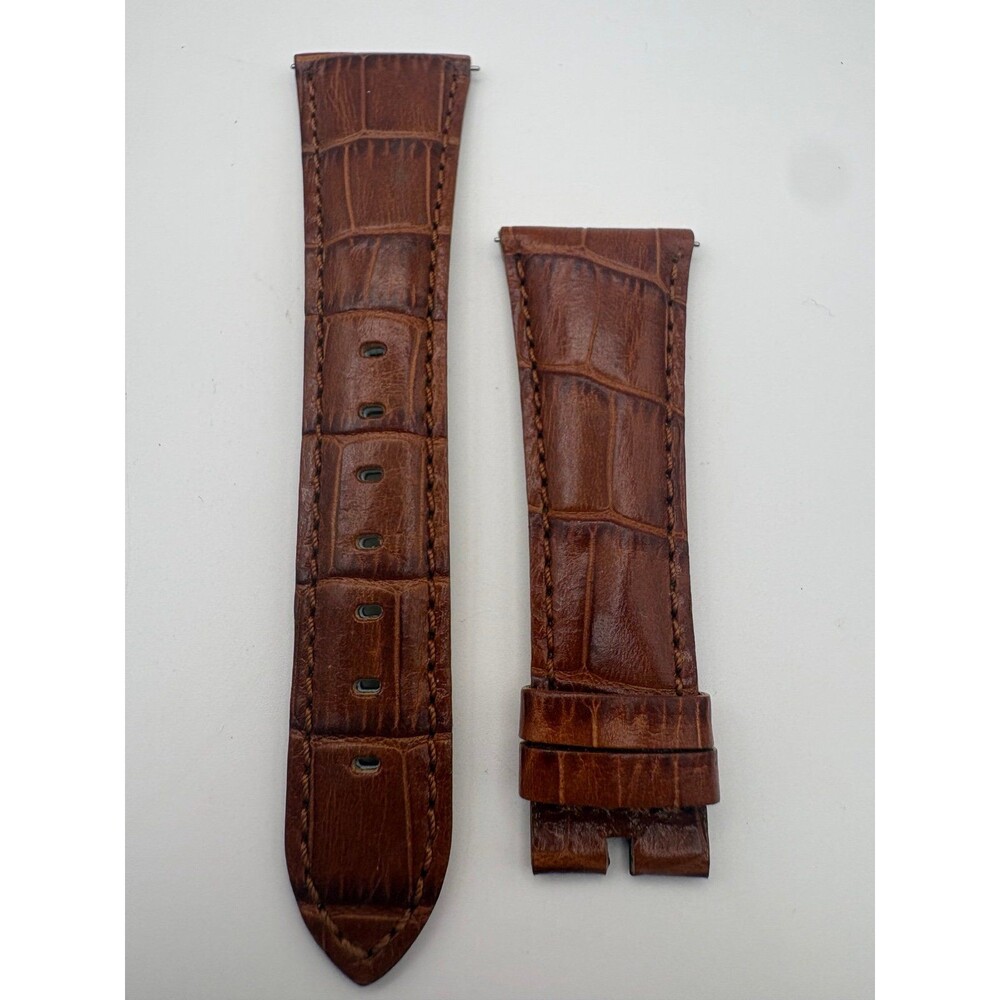 22mm Brown Leather Watch Strap - Crocodile Embossed with Quick Release